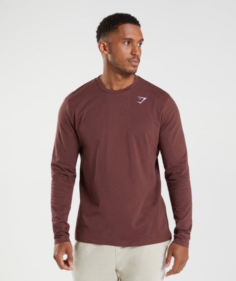 Men's Gymshark Crest Long Sleeve T-Shirts Brown | NZ 3QYKJU